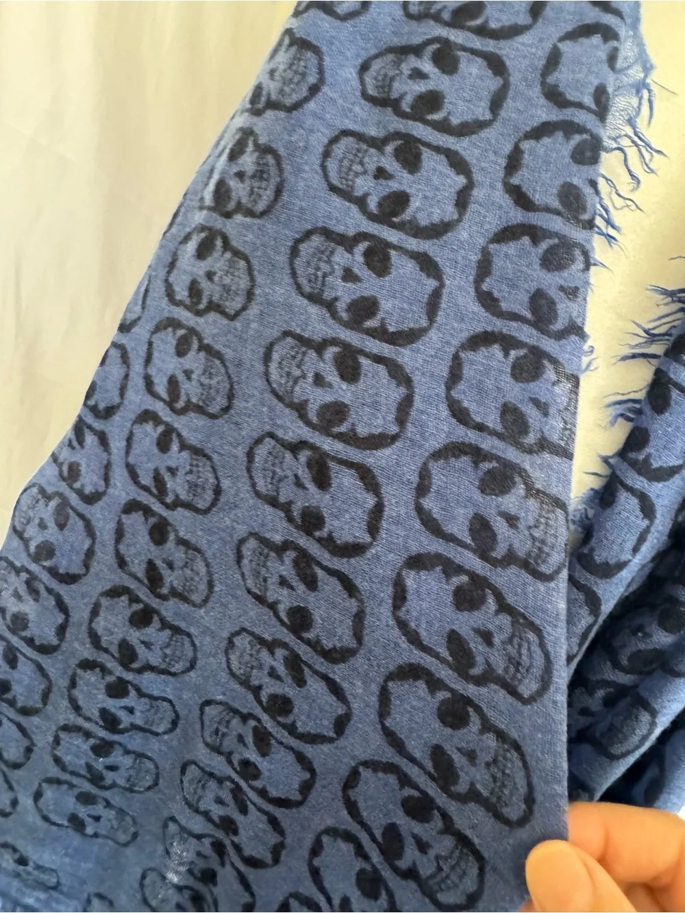 Zadig & Voltaire Blue Skull Print Frayed Edge Scarf
